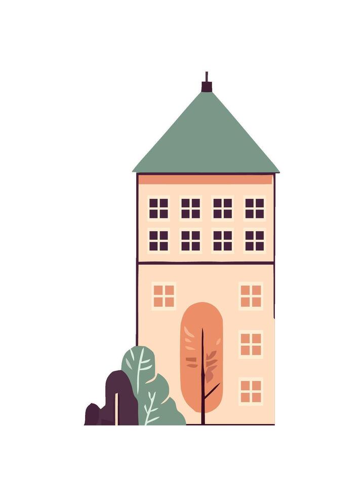Modern apartment building against autumn forest icon isolated vector