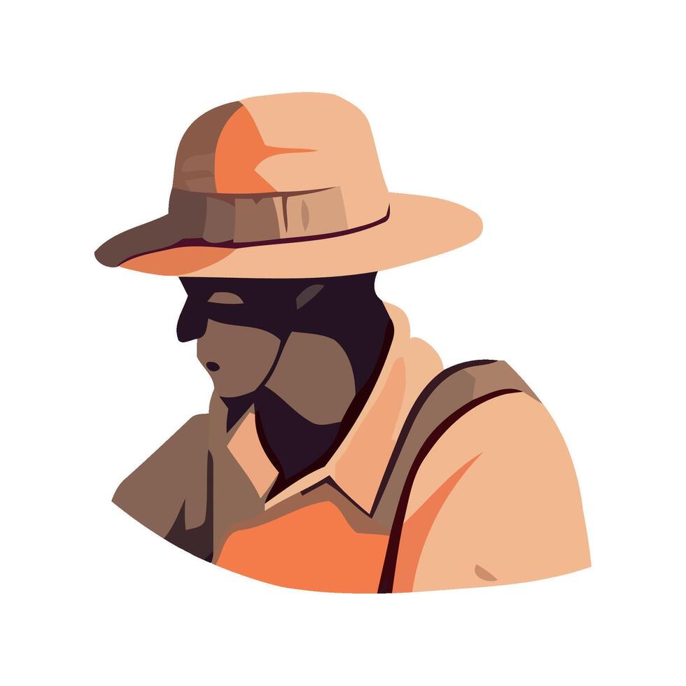 farmer man wearing straw hat icon isolated vector