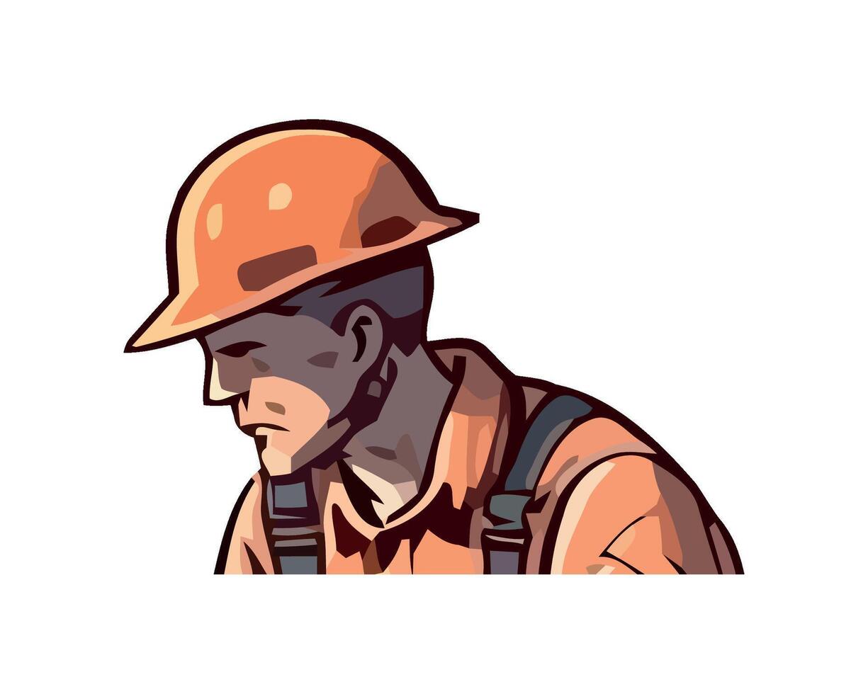 Hardhat wearing construction worker sketches icon isolated vector