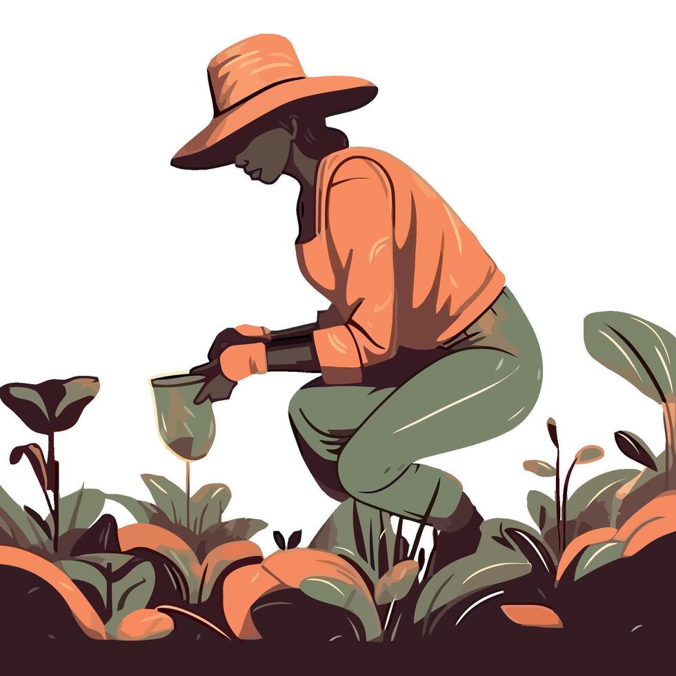 woman harvesting vegetables in a rural scene, design vector