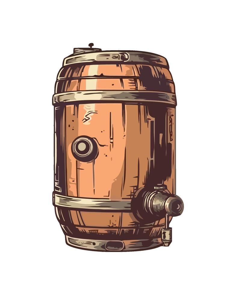 Craft brewery icon on old fashioned wooden keg icon isolated vector