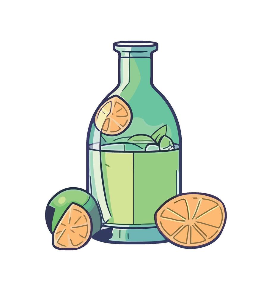 Fresh citrus cocktail in organic bottle design icon isolated vector