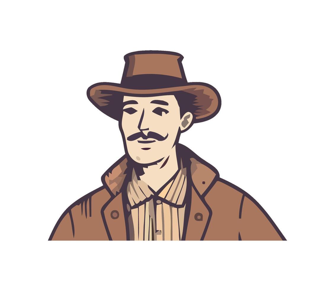 Cowboy portrait sketching design icon isolated vector