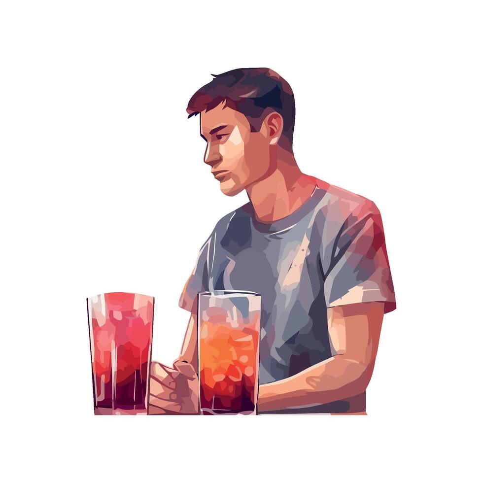 One man holding drink, smiling bartender portrait icon isolated vector