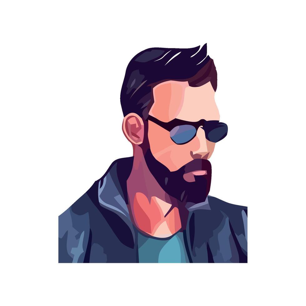 Fashionable man with beard and sunglasses icon isolated vector