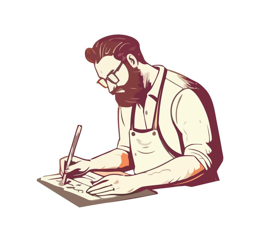 One man working, holding pencil, sketching design icon isolated vector
