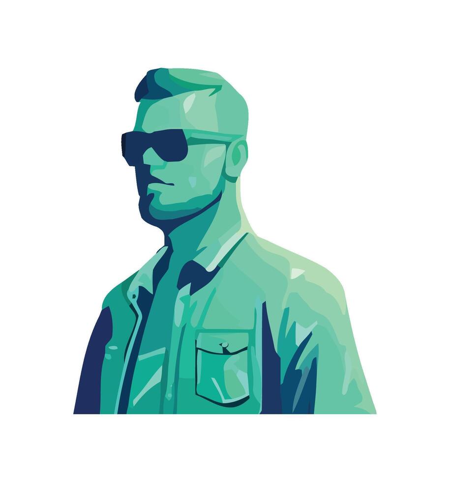 Modern man in green jacket and sunglasses icon isolated vector