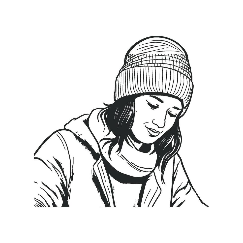 Smiling young adult in warm winter fashion vector