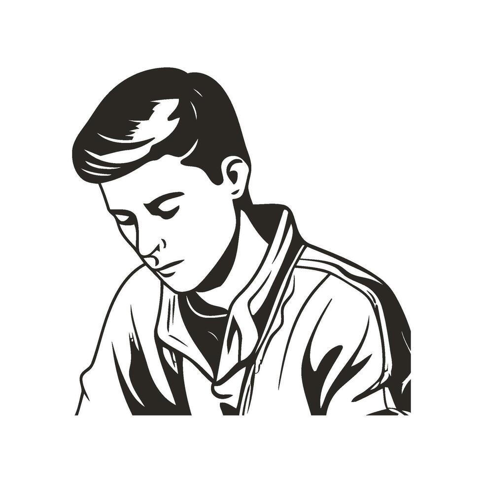 One sad Man, isolated, in black and white icon isolated vector