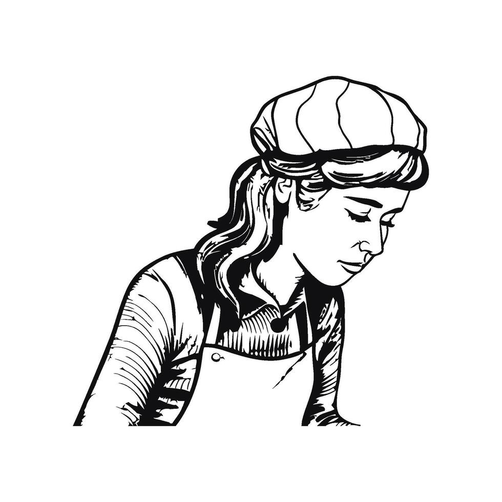 Young woman with uniform sketching style icon isolated vector