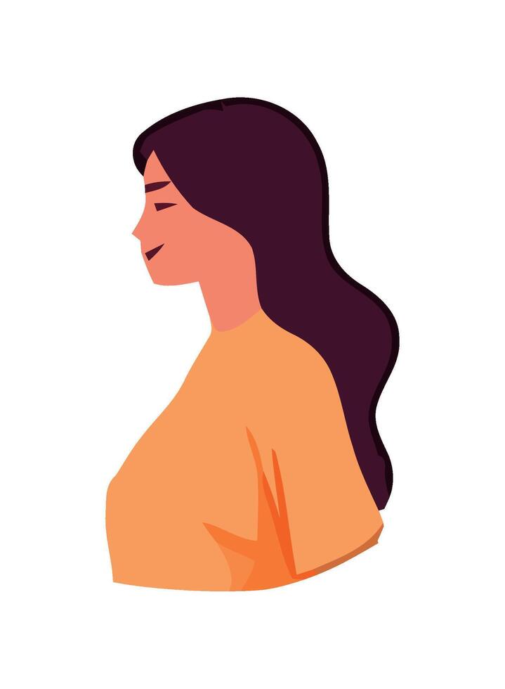 Young adult woman in yellow dress smiling icon isolated vector
