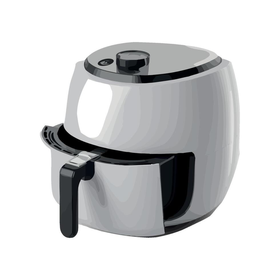 Modern air fryer with handle on white background icon isolated vector