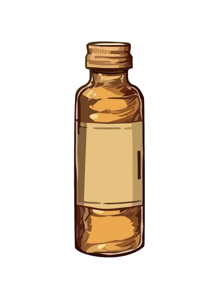 Herbal bottle with aromatherapy oil label icon isolated vector