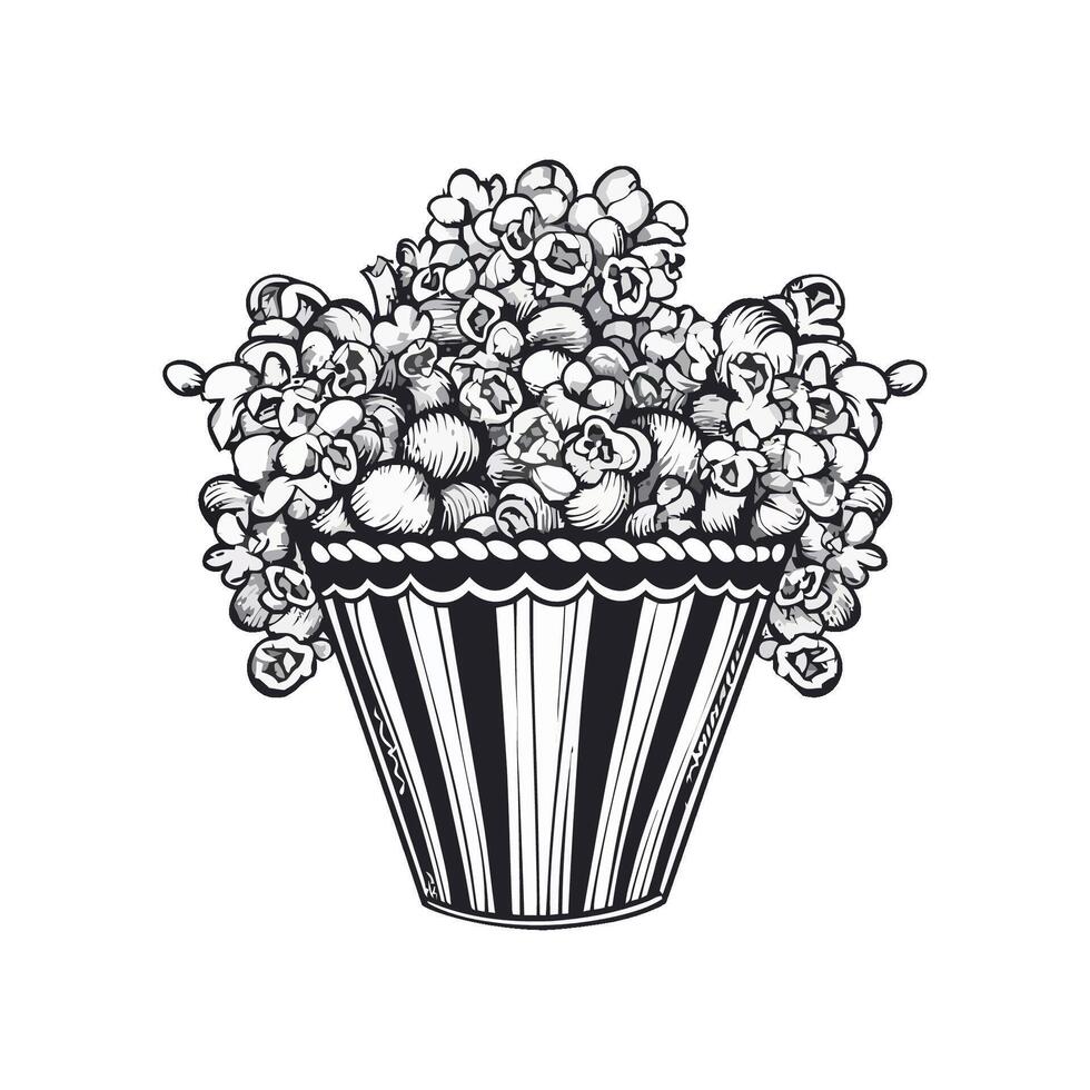 bucket of popcorn sketch icon isolated vector