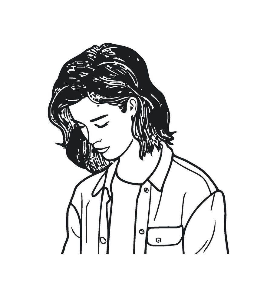 drawing of young woman icon isolated vector