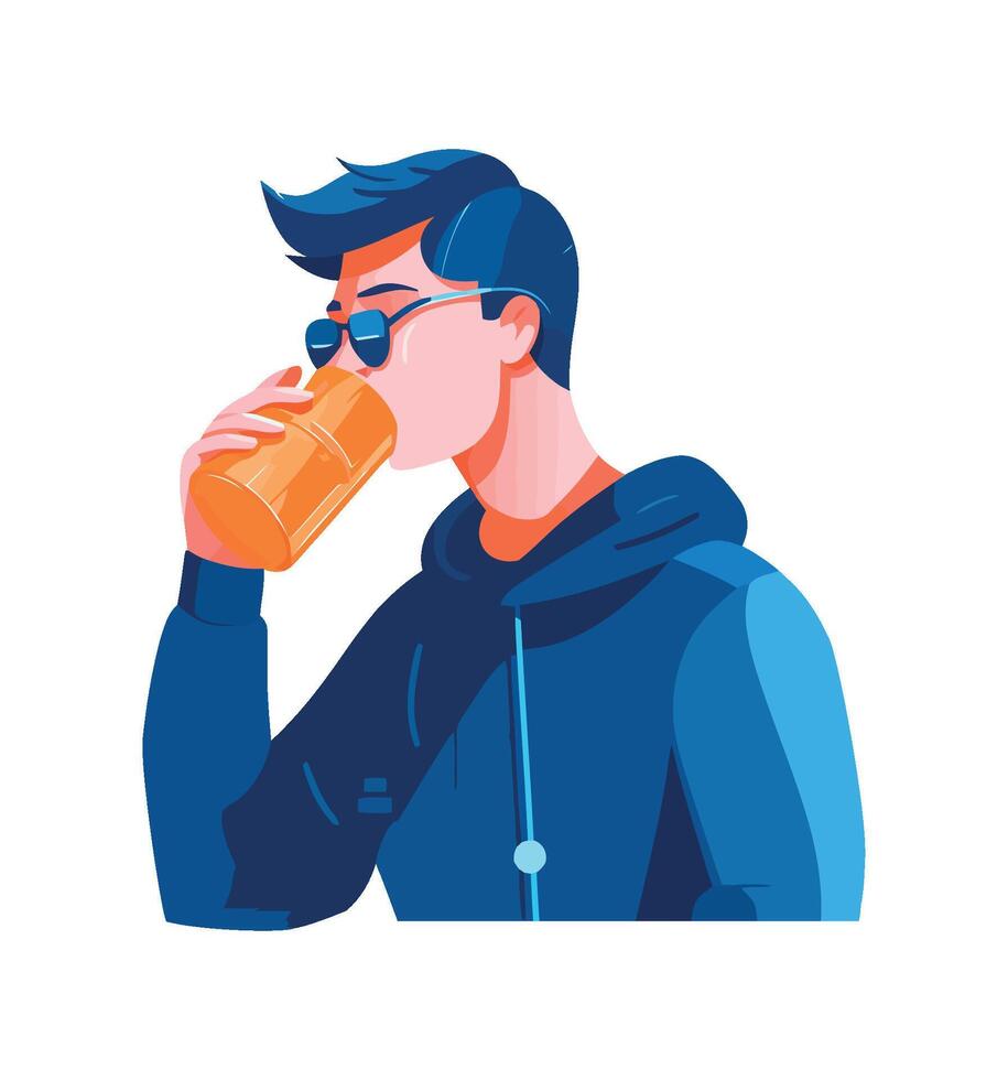 Young adult man drinks for cup icon isolated vector