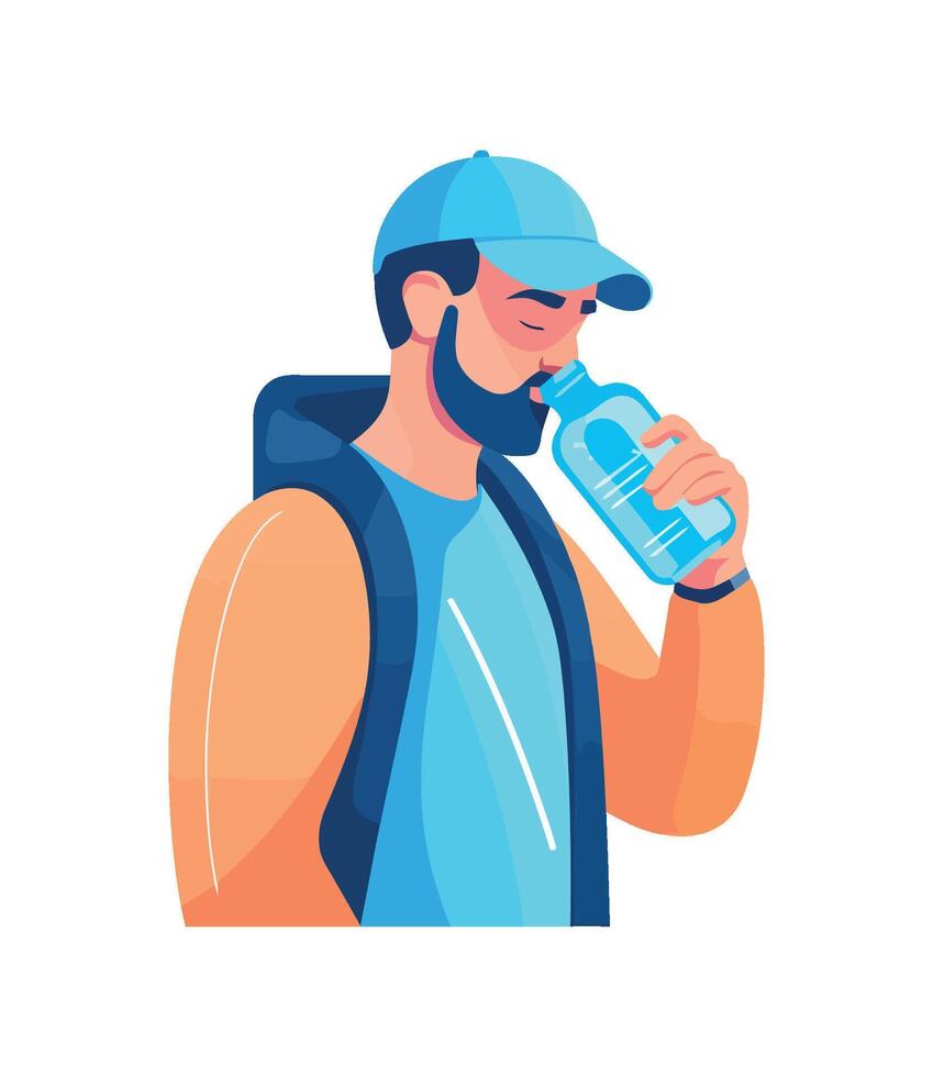 Muscular athlete drinks from blue bottle icon isolated vector