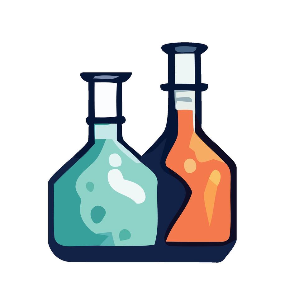 Transparent beaker with liquid on flat surface icon isolated vector