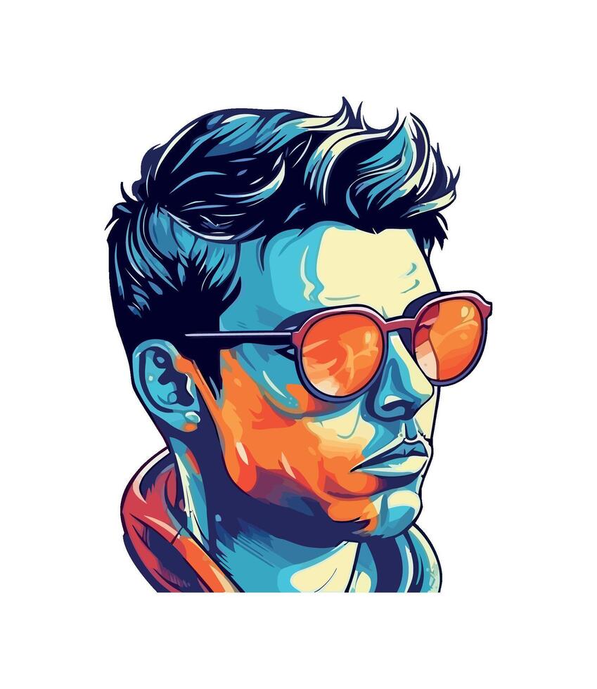 Cheerful cartoon boy with funky blue hair icon isolated vector