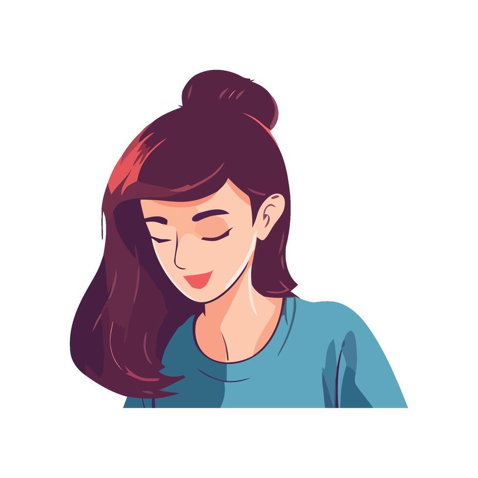 Young woman smiling, illustration, isolated icon vector