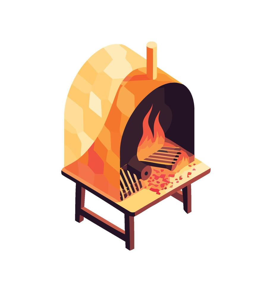 brick oven grilled meal, flame rising high icon isolated vector