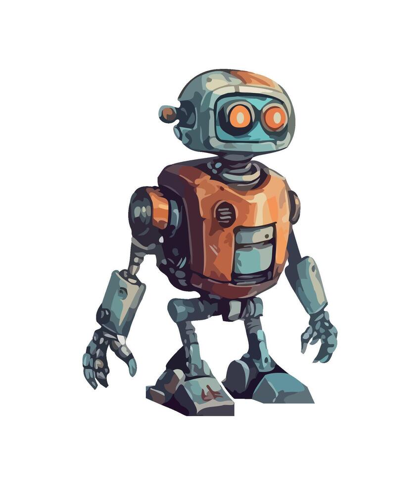 Futuristic robotic, cute toy mascot icon isolated vector