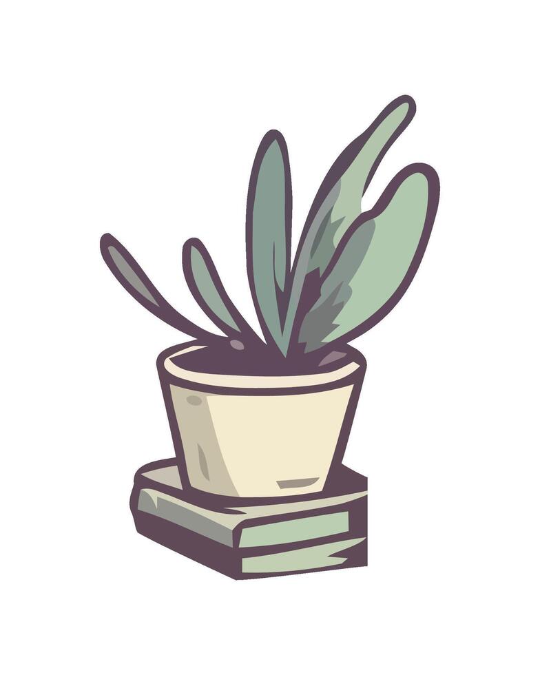 Fresh herb in flower pot and book icon isolated vector