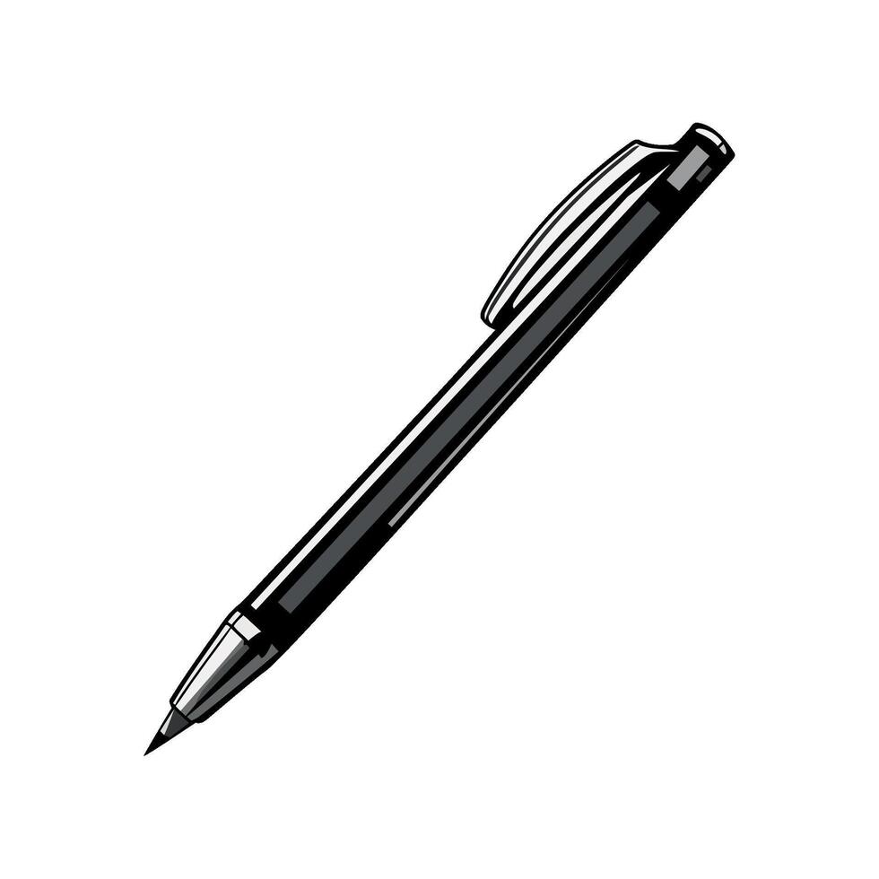 Metallic ballpoint pen on white backdrop icon isolated vector