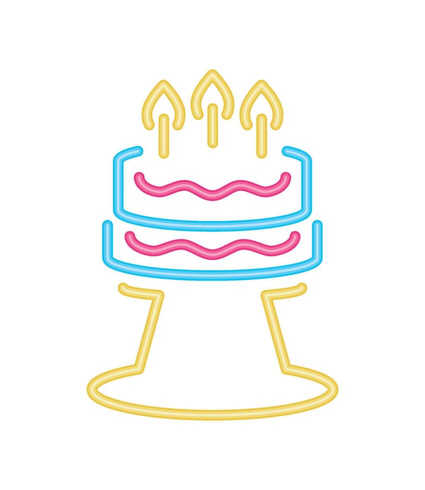 neon party birthday cake greeting icon isolated vector