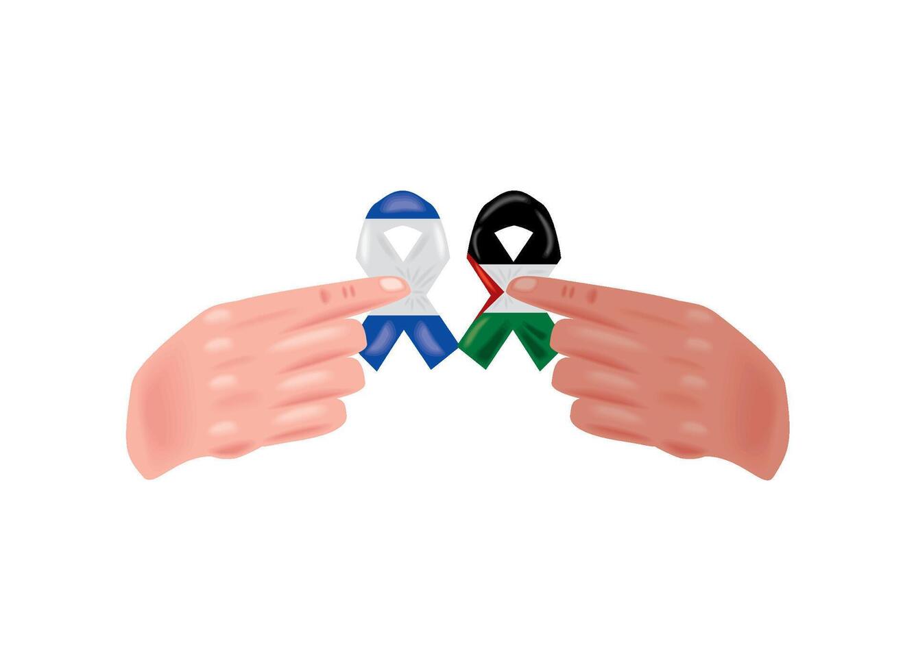 palestine and israel flags in ribbons with hands design vector