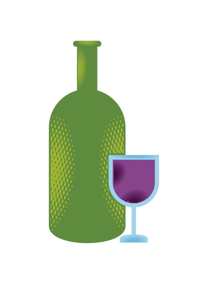 wine bottle and glass illustration vector