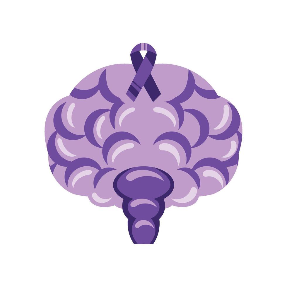 epilepsy day purple ribbon brain illustration vector
