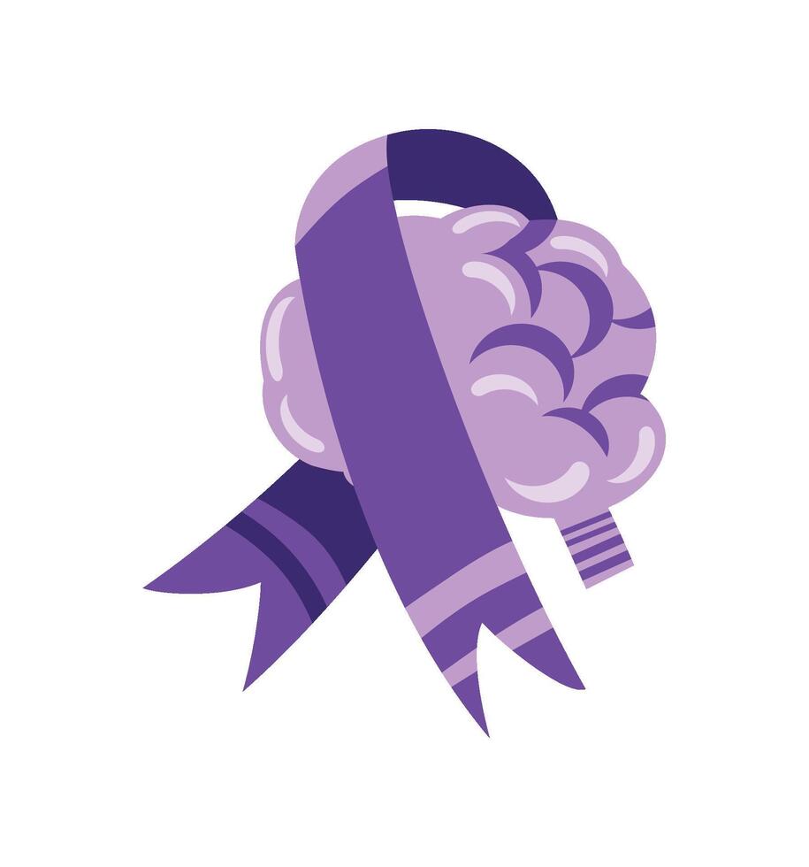 epilepsy day purple ribbon in brain illustration vector