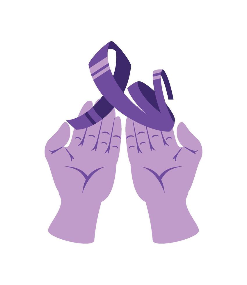 epilepsy day hands with purple ribbon illustration vector