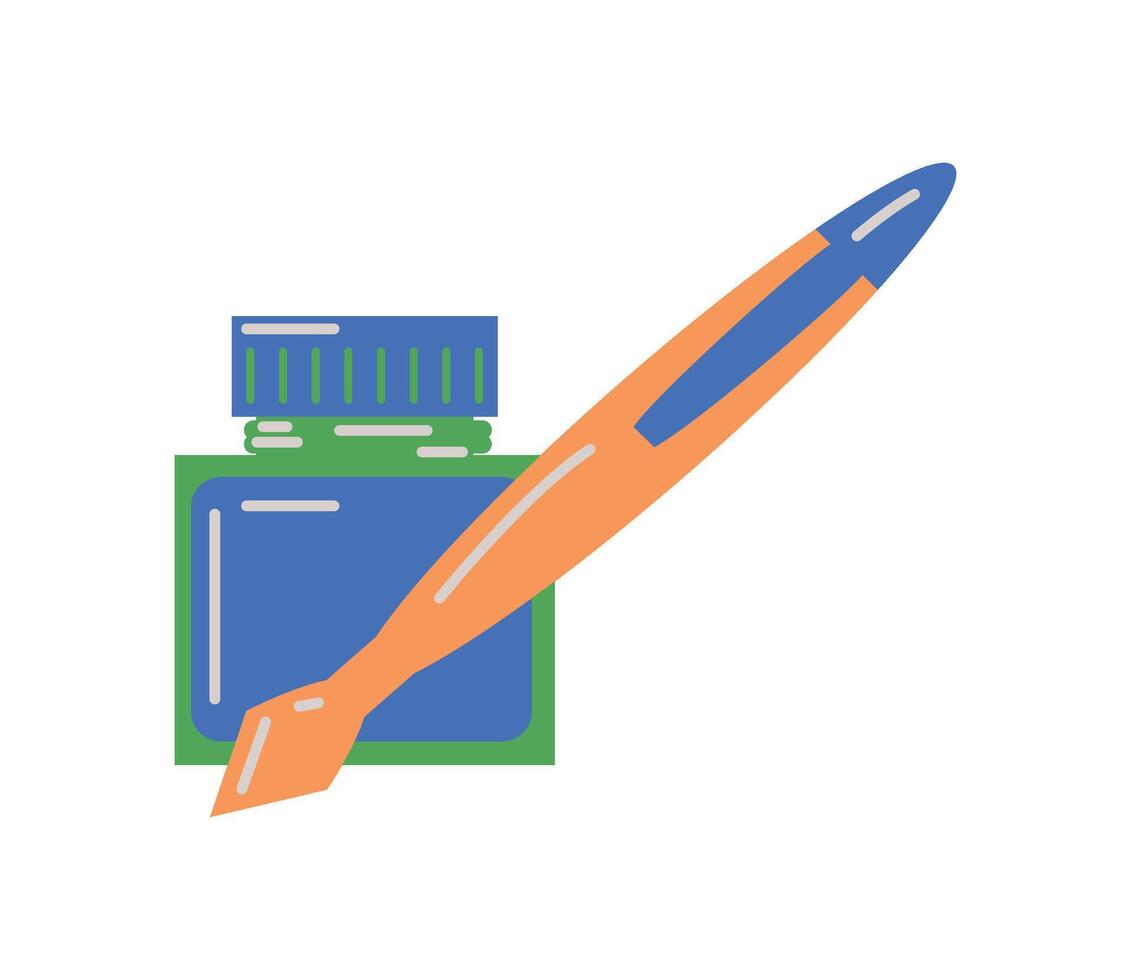 ballpoint and ink bottle illustration vector