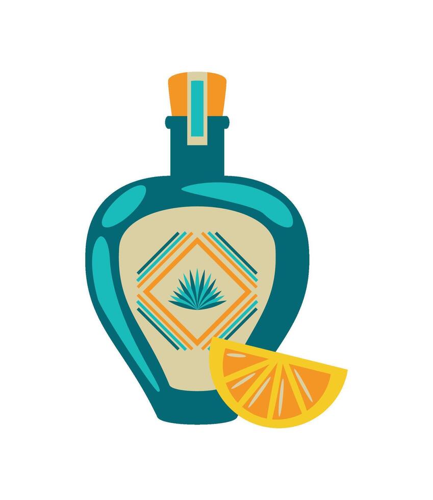 mexico mezcal bottle and lemon illustration vector