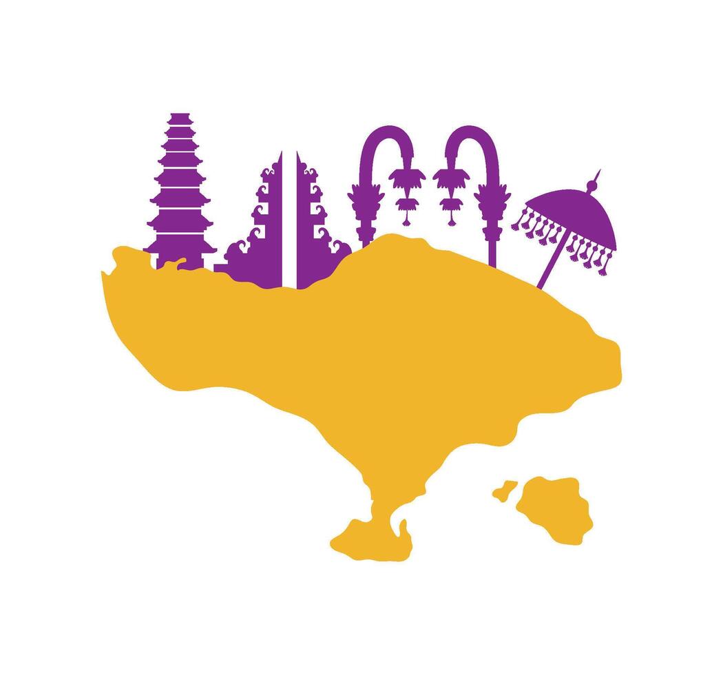 bali map and monuments illustration isolated vector