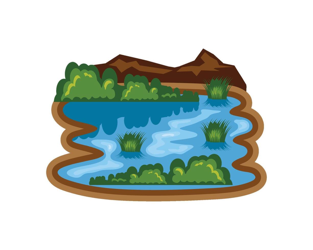 wetland and mountains illustration isolated vector