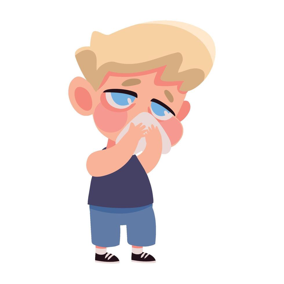 kid sick with flu icon isolated vector