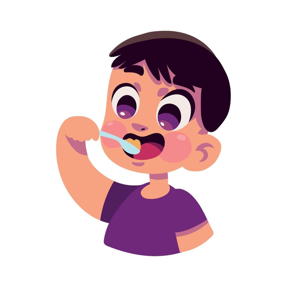 kid eating with spoon isolated icon vector