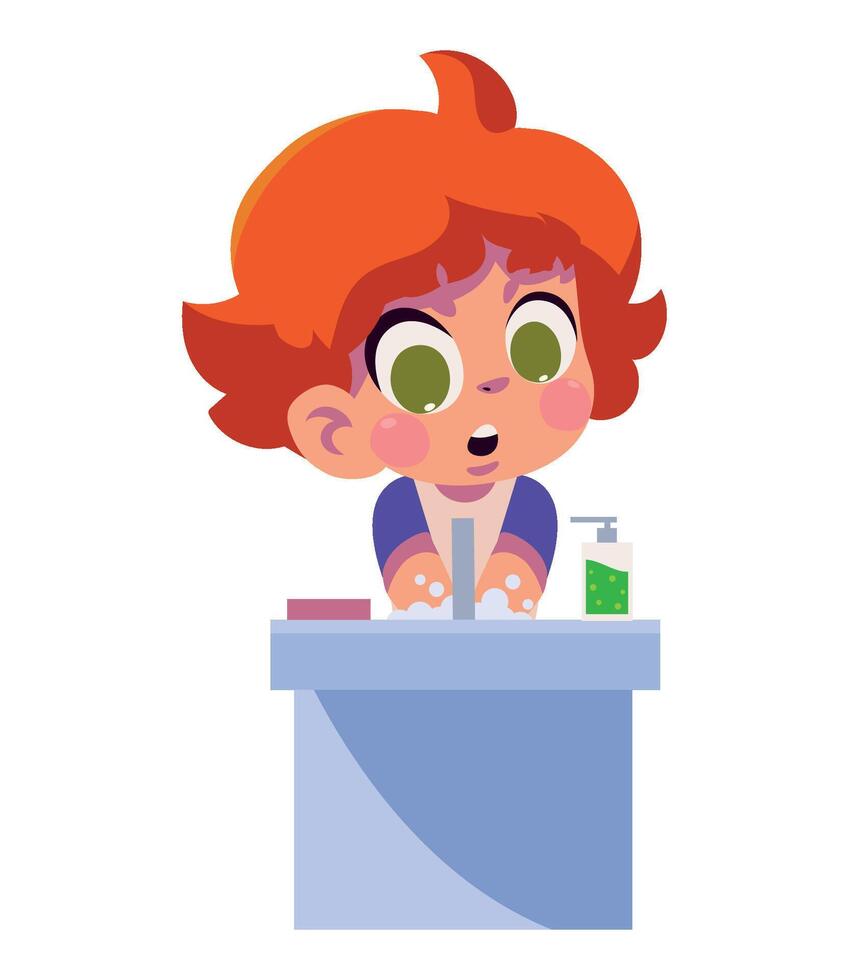 kid washing hands in washroom isolated icon vector