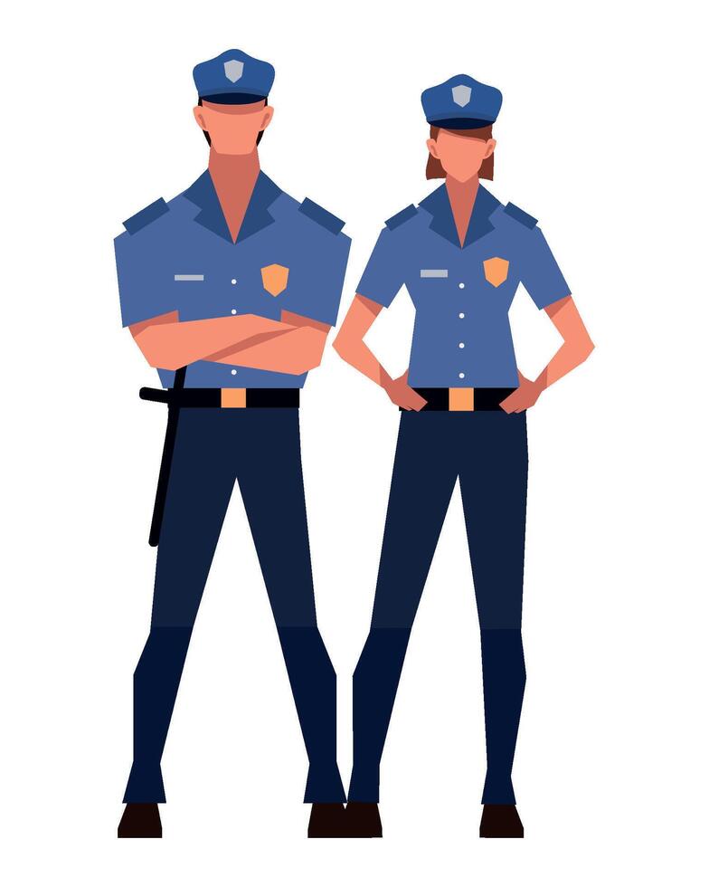 polices standing front view illustration isolated vector