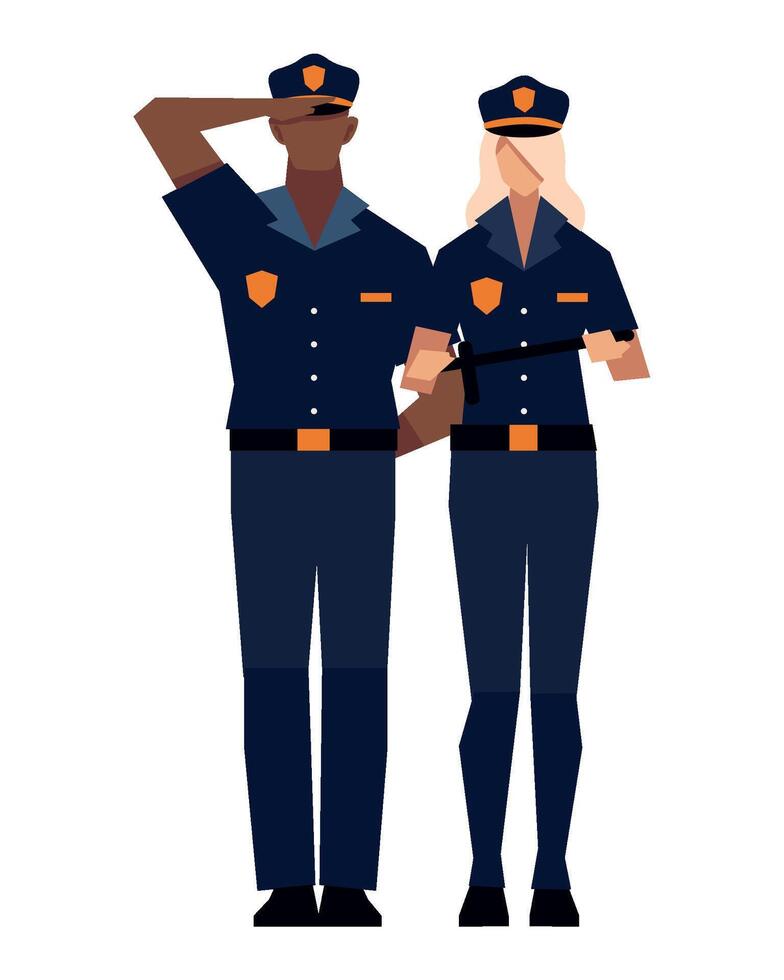 polices standing man and woman illustration isolated vector