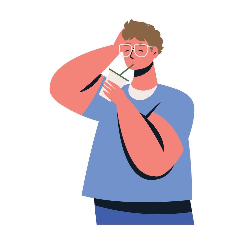 man drinking coffee fresh illustration isolated vector