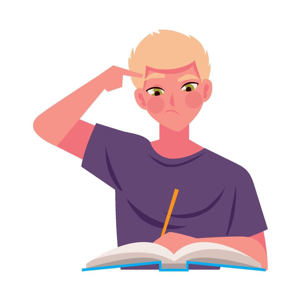 boy writing and studying illustration isolated vector