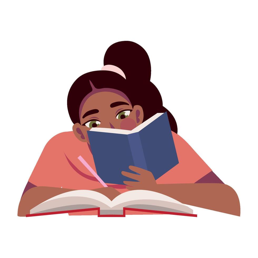 woman writing and reading lesson illustration isolated vector
