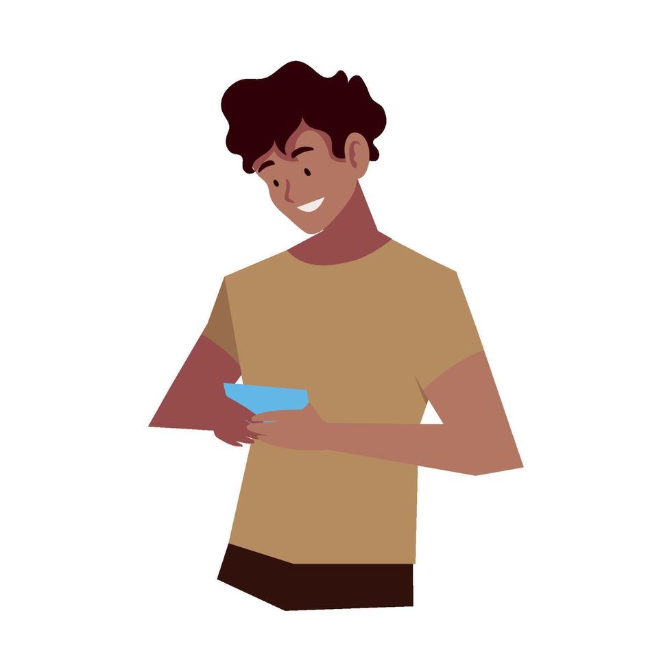 young man using smartphone illustration isolated vector