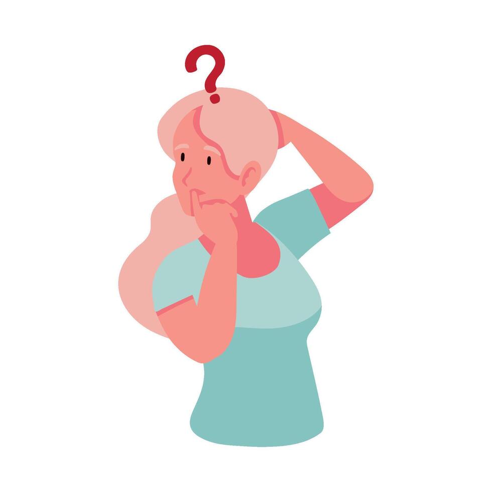 woman thinking and question mark illustration vector