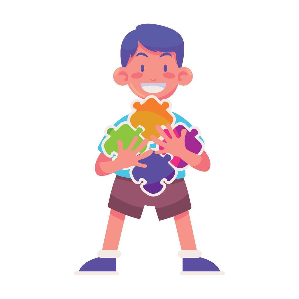 autism boy with puzzles illustration vector