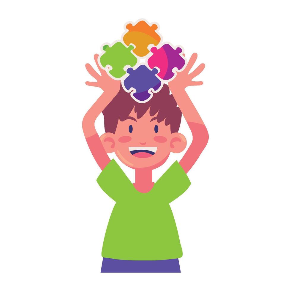 autism kid with puzzles illustration vector